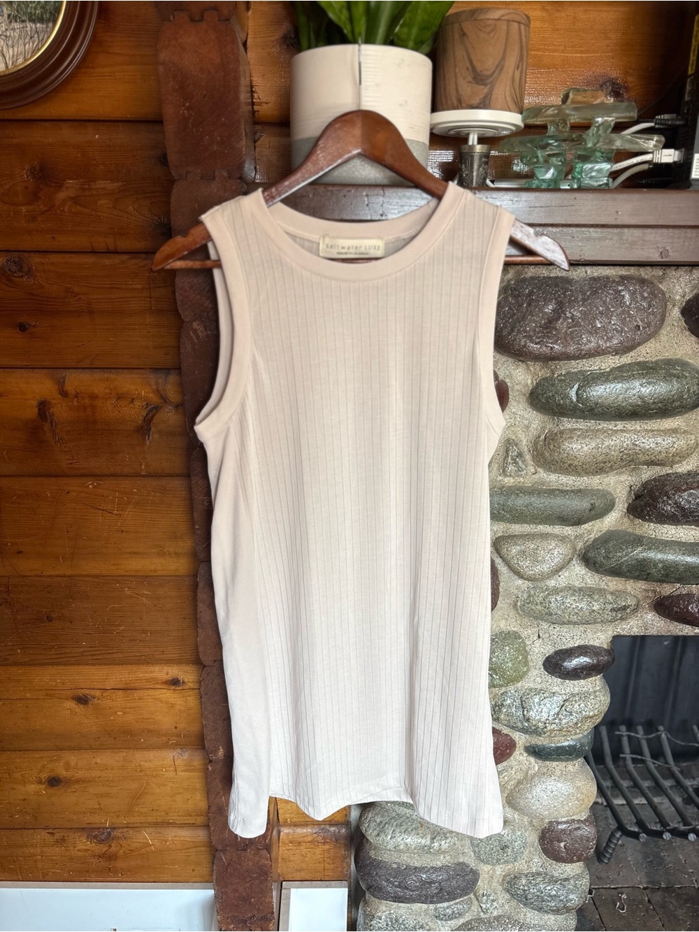 Saltwater Luxe Bone Ribbed Modal Longline Tunic Tank Top S